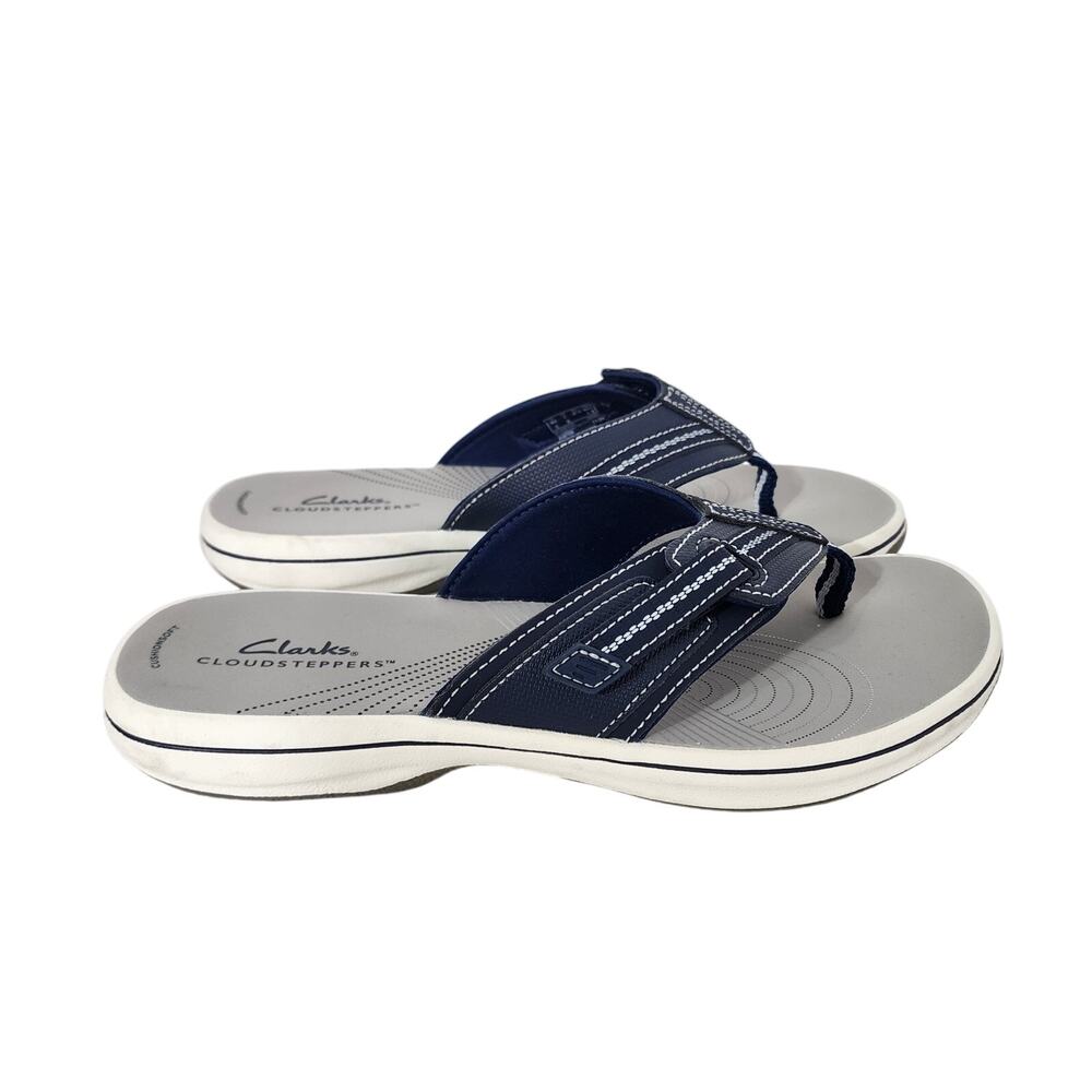 Clarks Cloudsteppers Women's Brinkley Jazz Flip Flops Sandals Navy 7M Slip On - Picture 3 of 10